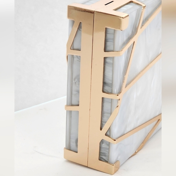 Firenze K Stunning Evening White Acrylic Gold Metal Frame Clutch - Picture 5 of 11